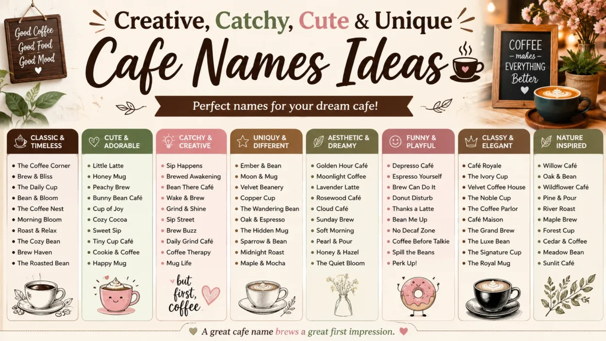 Creative, Catchy, Cute & Unique Cafe Names Ideas ☕